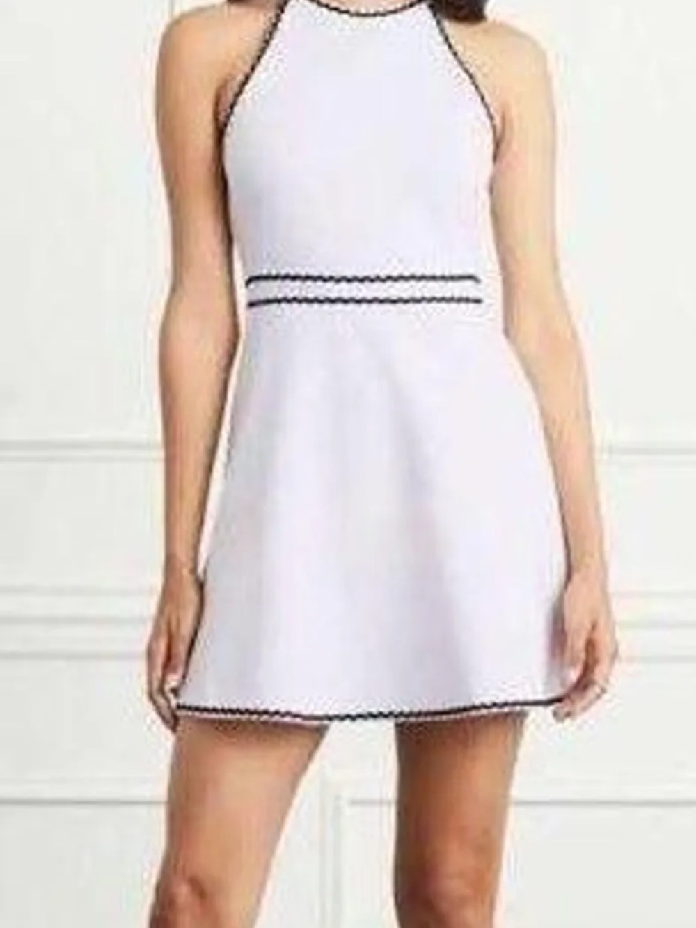 Hill House White Billie Mini Dress with Black Ric Rac Trim